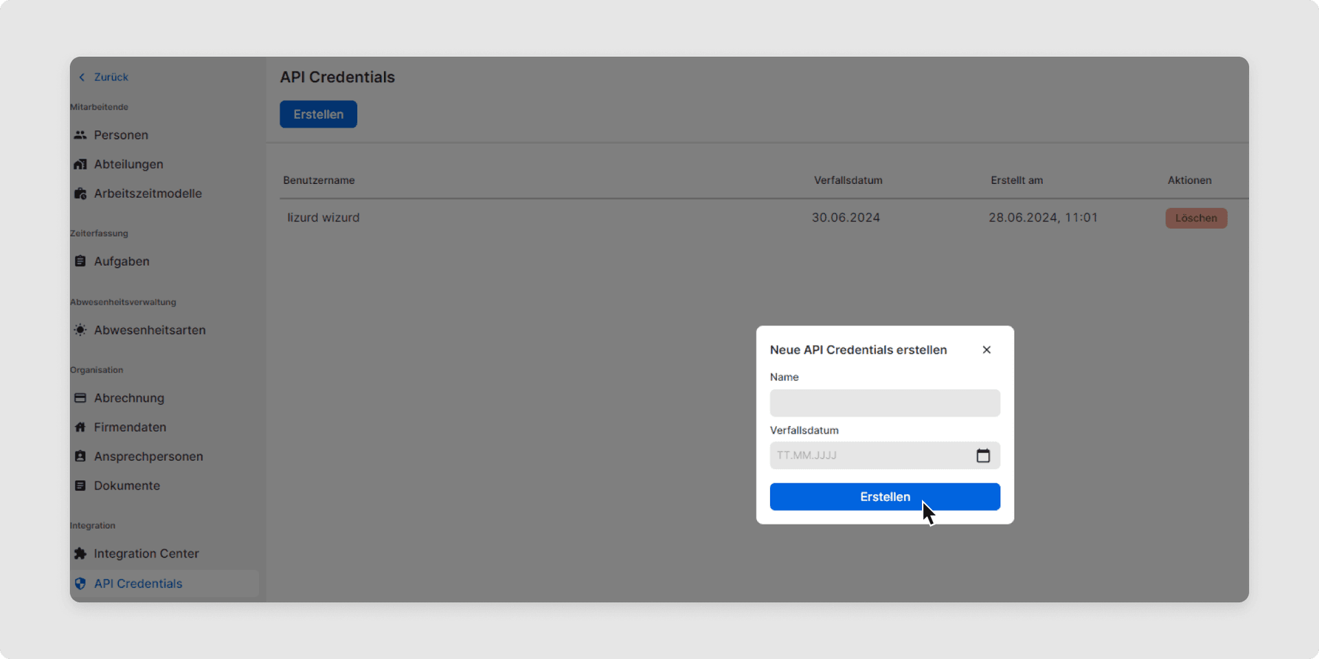 <p>Benennen Sie diesen Berechtigungsnachweis, damit Sie verschiedene Nachweise unterscheiden können (falls Sie mehrere Sets für verschiedene Integrationen haben). Und legen Sie auch das Ablaufdatum fest.</p><p><br></p>
